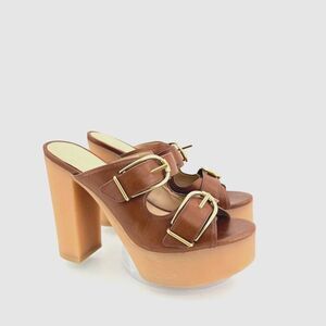 Veronica Beard Garrick Chunky Suede Platform Slide Sandals Buckle Brown 9.5M